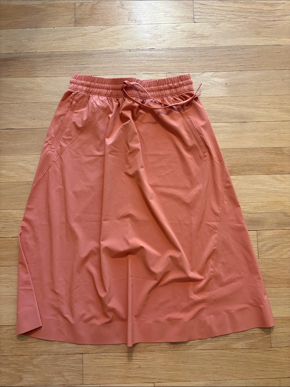 Athleta Coral-Orange Elastic-Waist Midi Skirt